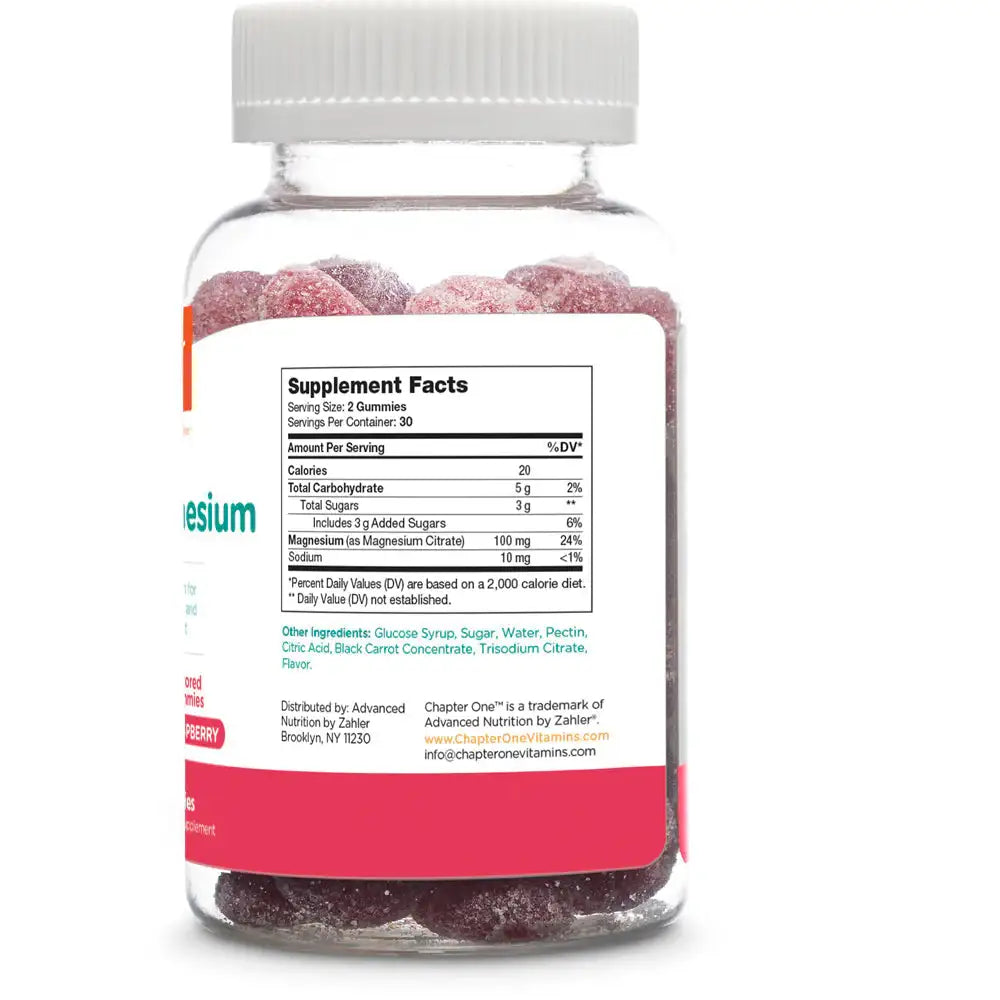 Zahler Chapter One Magnesium Gummies - Raspberry Flavor - Calmness & Muscle Support - 60 or 120 Gummies - HSA/FSA Eligible