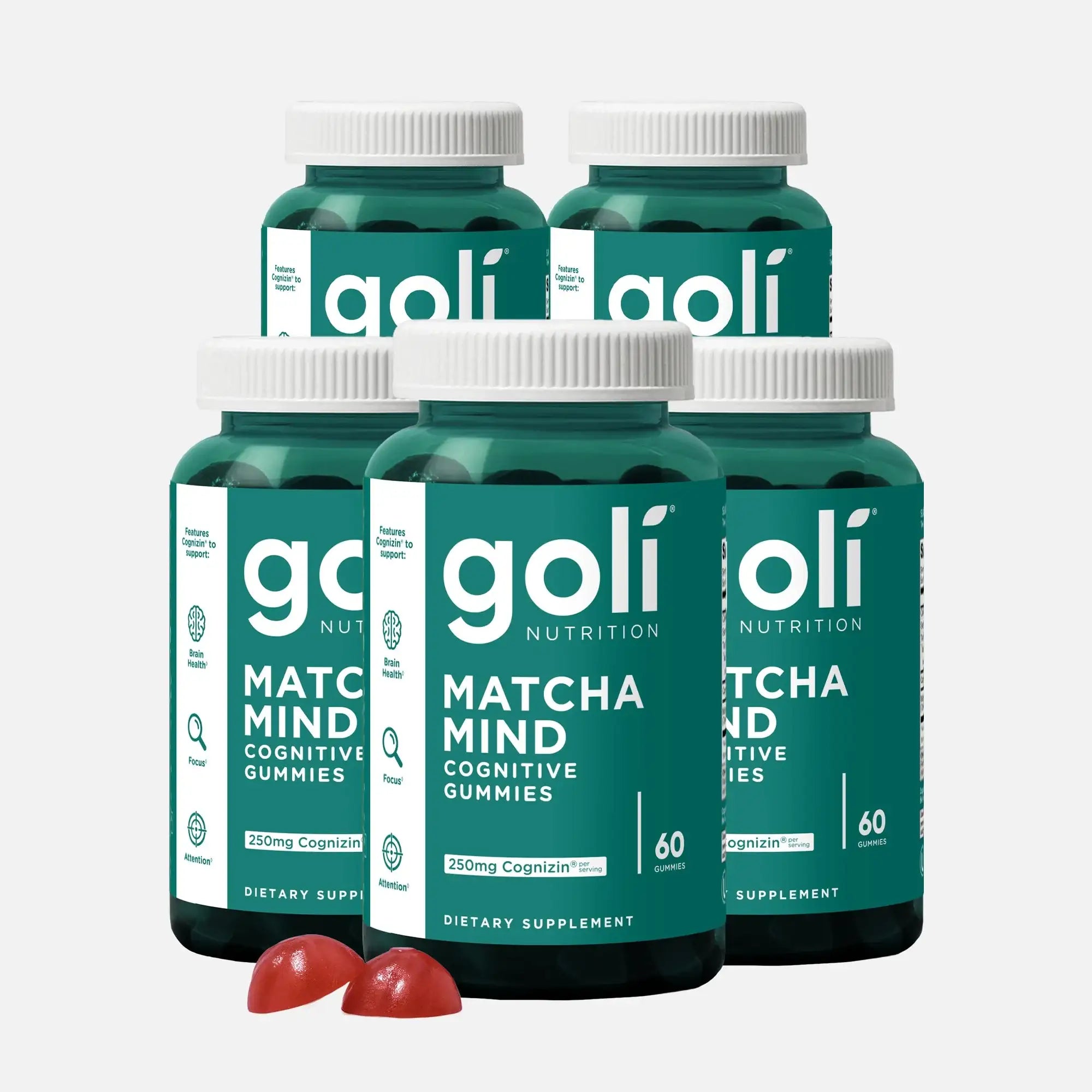 5 Bottles of Goli Matcha Mind Gummies - 60 Count - Green Tea Leaves Powder with Cognizin for Focus, Attention and Brain Health, Vegan, Non-GMO, Gluten-Free & Gelatin Free.