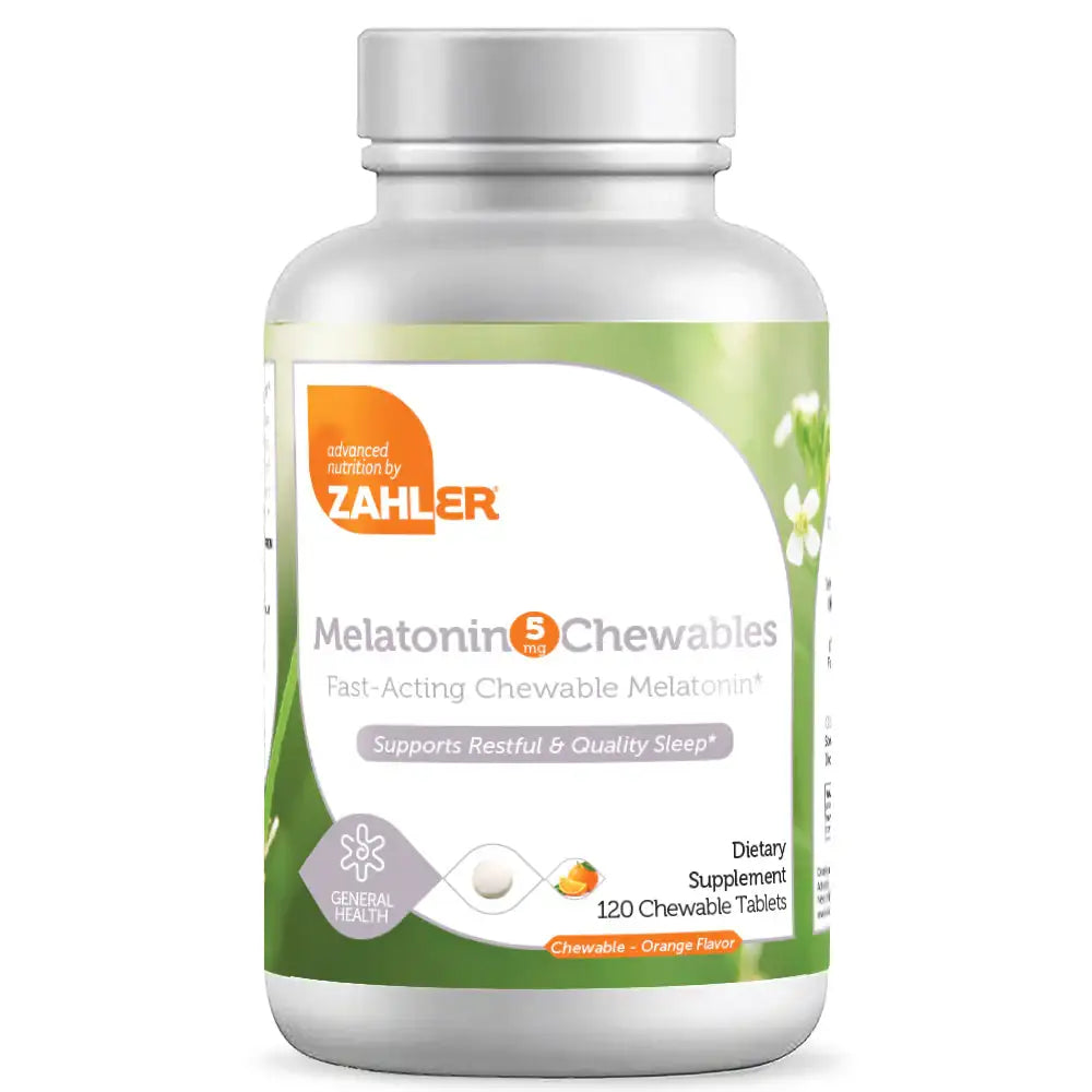 Zahler Melatonin Chewables 5mg - Fast-Acting Sleep Support - Orange Flavor - 60 or 120 Tablets - HSA/FSA Eligible
