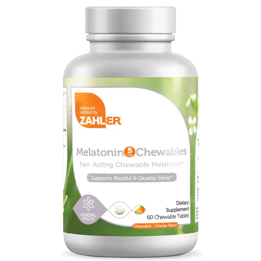 Zahler Melatonin Chewables 5mg - Fast-Acting Sleep Support - Orange Flavor - 60 or 120 Tablets - HSA/FSA Eligible