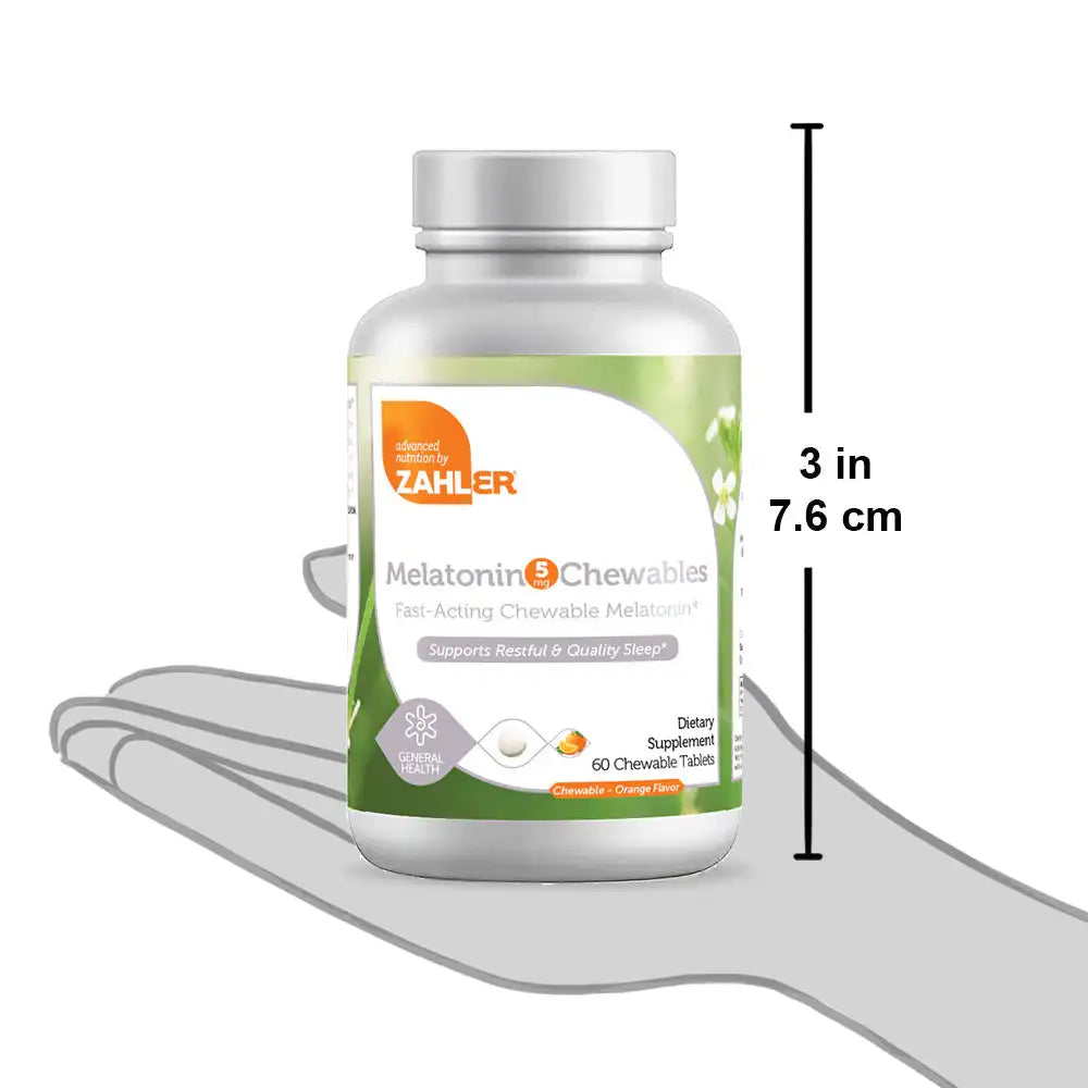 Zahler Melatonin Chewables 5mg - Fast-Acting Sleep Support - Orange Flavor - 60 or 120 Tablets - HSA/FSA Eligible