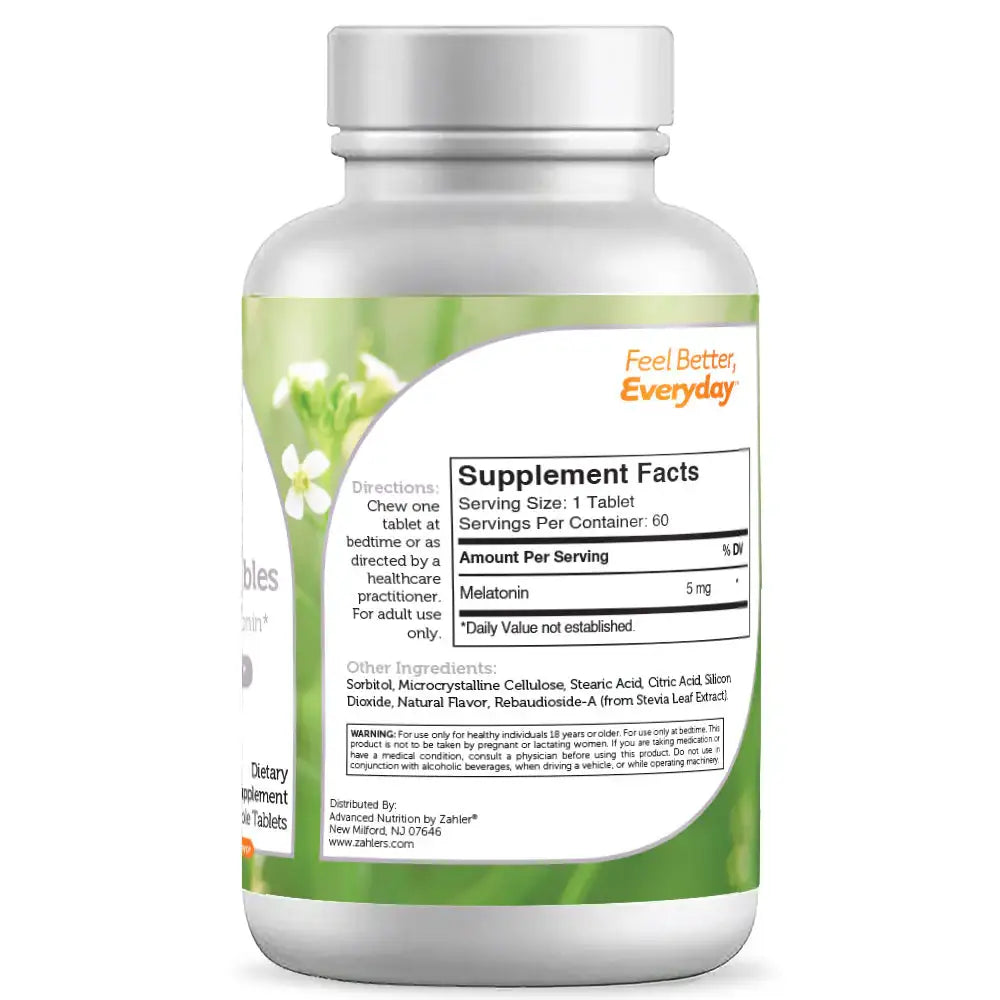 Zahler Melatonin Chewables 5mg - Fast-Acting Sleep Support - Orange Flavor - 60 or 120 Tablets - HSA/FSA Eligible