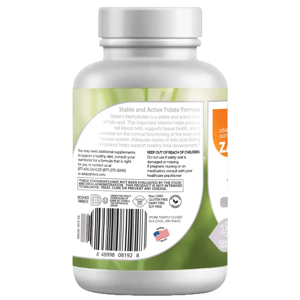Zahler Methylfolate 1000mcg - Bioactive Folate for Fetal Development & Brain Health - 60 or 120 Capsules - Advanced Methylated Formula