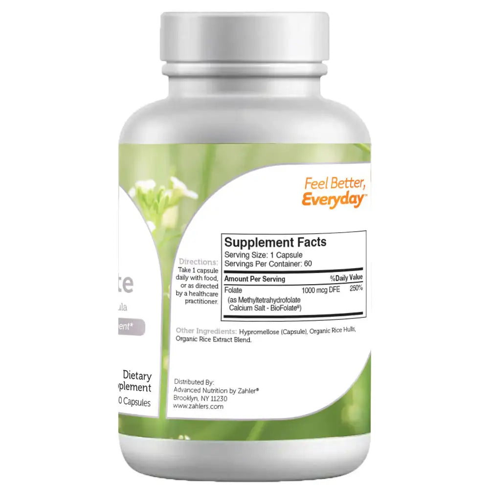 Zahler Methylfolate 1000mcg - Bioactive Folate for Fetal Development & Brain Health - 60 or 120 Capsules - Advanced Methylated Formula