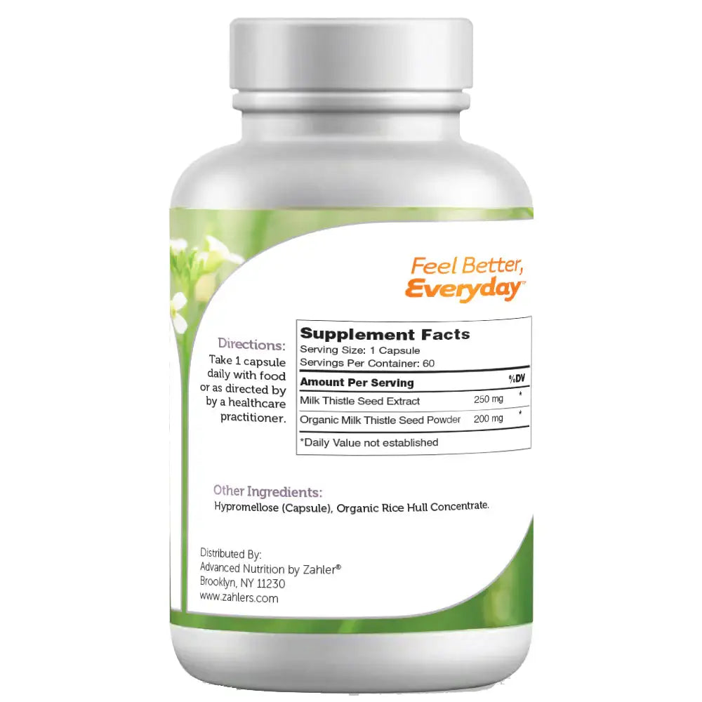Zahler Milk Thistle - Liver Support & Detox - 250mg Seed Extract + Organic 200mg Powder - 60 Capsules - HSA/FSA Eligible