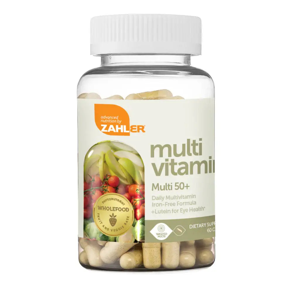 Zahler Multivitamin 50+ with Lutein & Wholefood Blend - Vegan Daily Vitamin for Eye & Immune Support - Iron-Free - HSA/FSA Eligible - 60 Caps