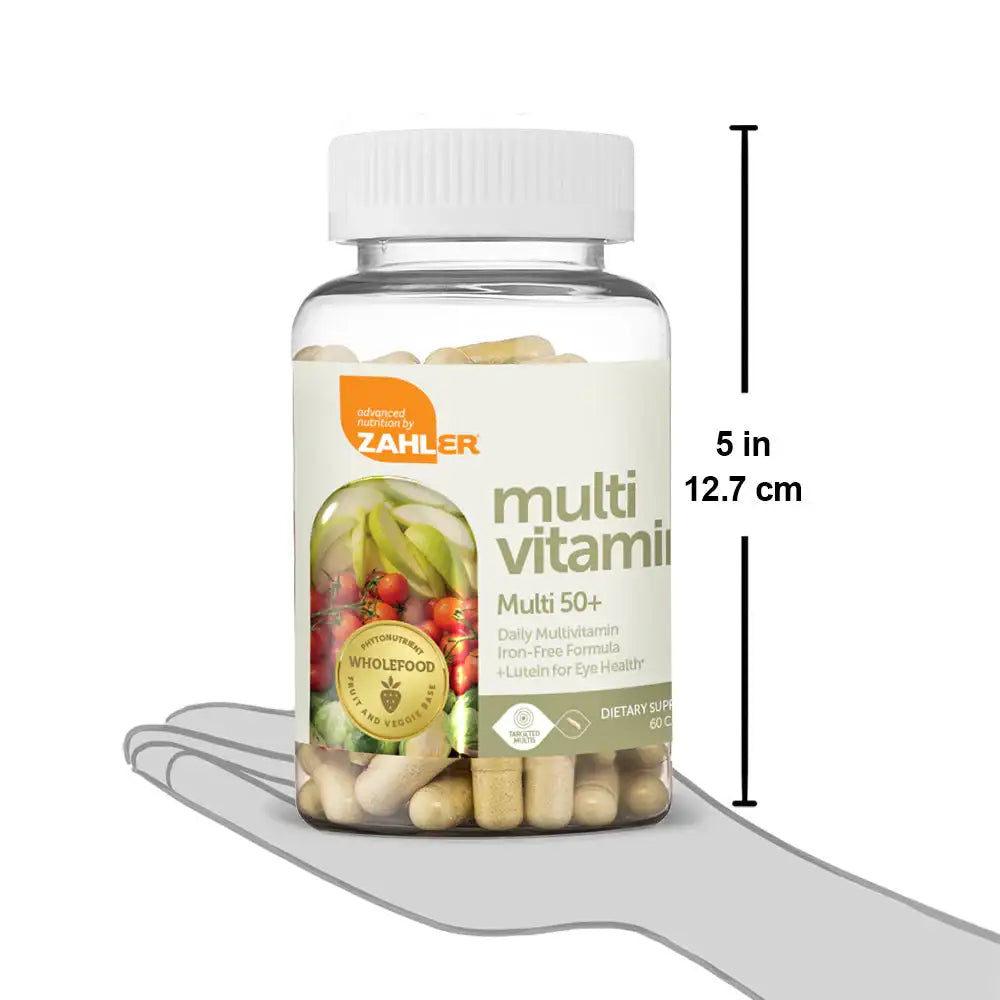 Zahler Multivitamin 50+ with Lutein & Wholefood Blend - Vegan Daily Vitamin for Eye & Immune Support - Iron-Free - HSA/FSA Eligible - 60 Caps