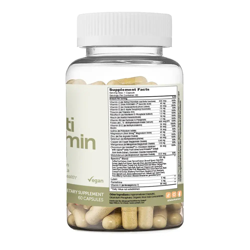 Zahler Multivitamin 50+ with Lutein & Wholefood Blend - Vegan Daily Vitamin for Eye & Immune Support - Iron-Free - HSA/FSA Eligible - 60 Caps