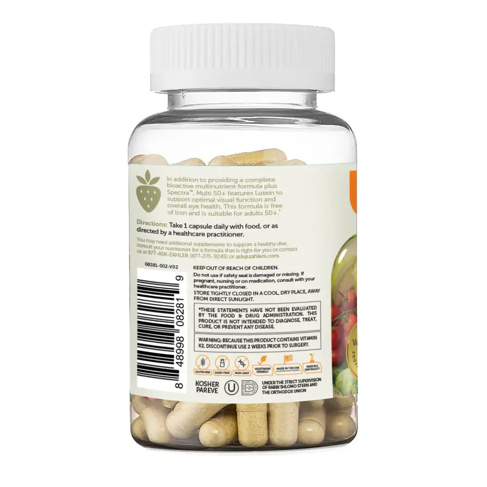 Zahler Multivitamin 50+ with Lutein & Wholefood Blend - Vegan Daily Vitamin for Eye & Immune Support - Iron-Free - HSA/FSA Eligible - 60 Caps
