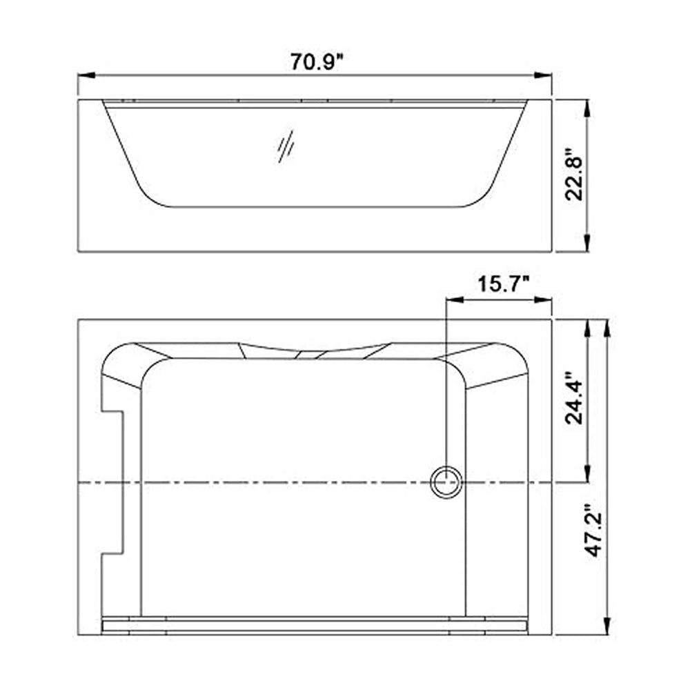 ‎Premium Freestanding Rectangular Hydromassage Soaking Spa Bathtub, 71" (SAK28534)