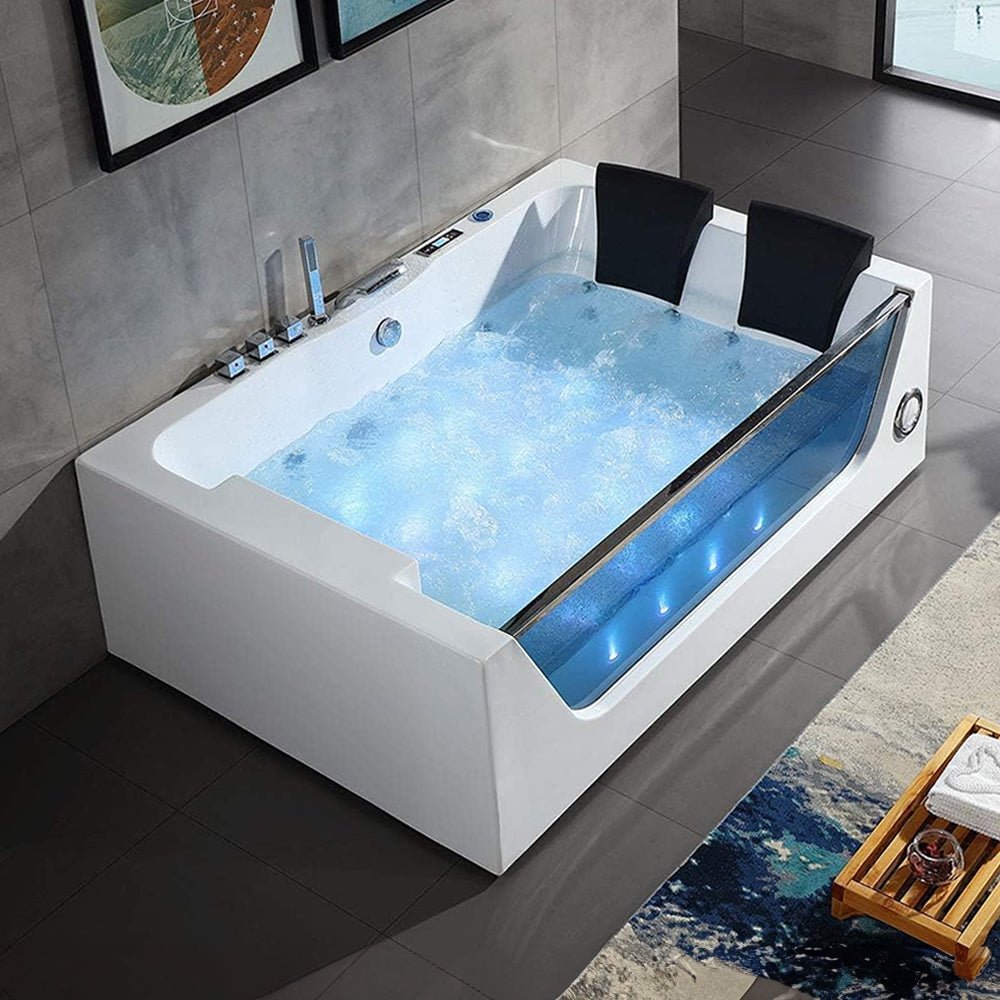 ‎Premium Freestanding Rectangular Hydromassage Soaking Spa Bathtub, 71" (SAK28534)