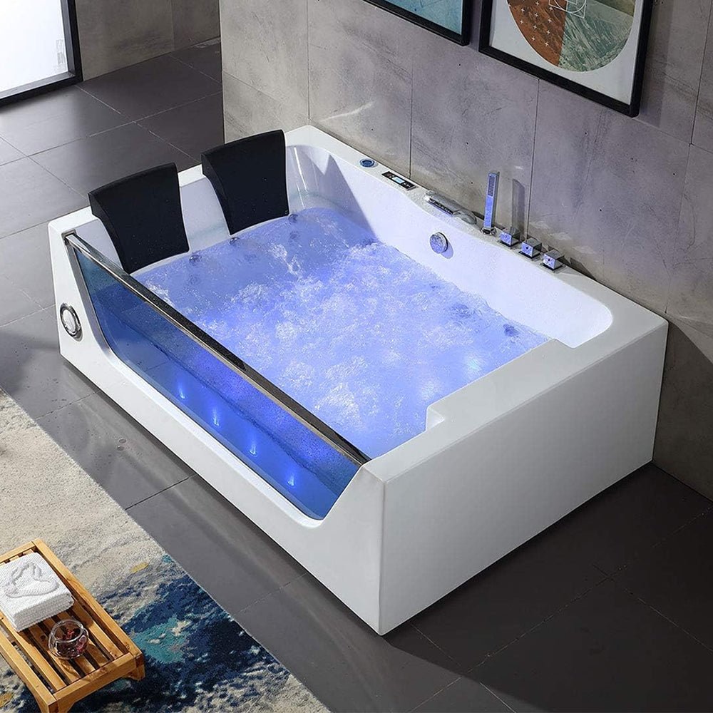 ‎Premium Freestanding Rectangular Hydromassage Soaking Spa Bathtub, 71" (SAK28534)