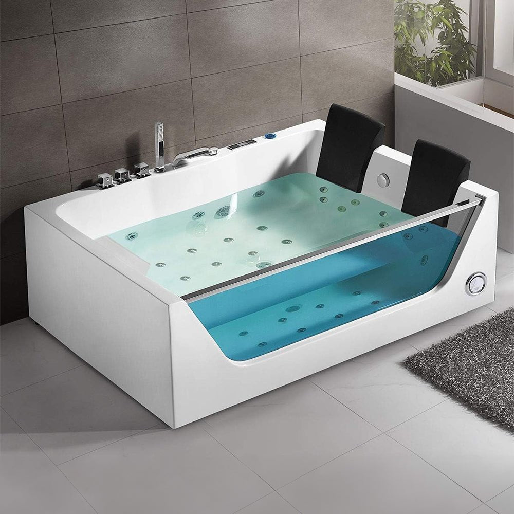 ‎Premium Freestanding Rectangular Hydromassage Soaking Spa Bathtub, 71" (SAK28534)