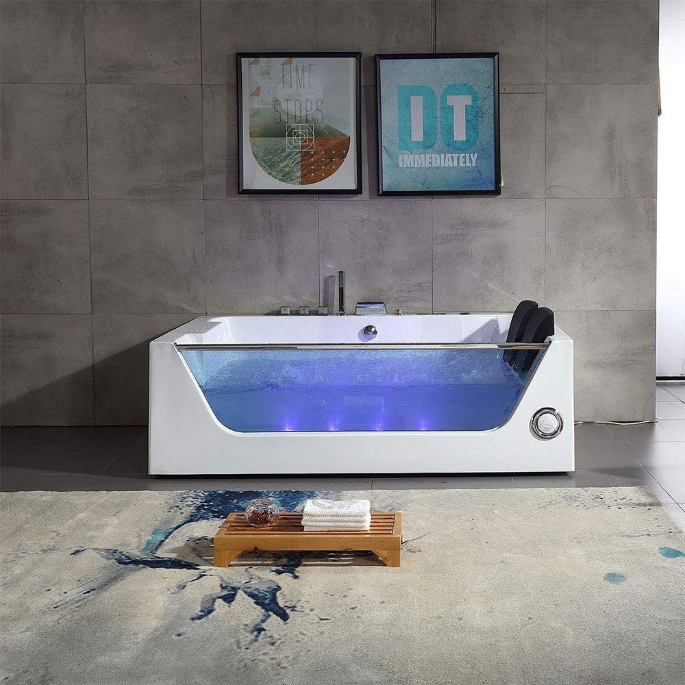 ‎Premium Freestanding Rectangular Hydromassage Soaking Spa Bathtub, 71" (SAK28534)