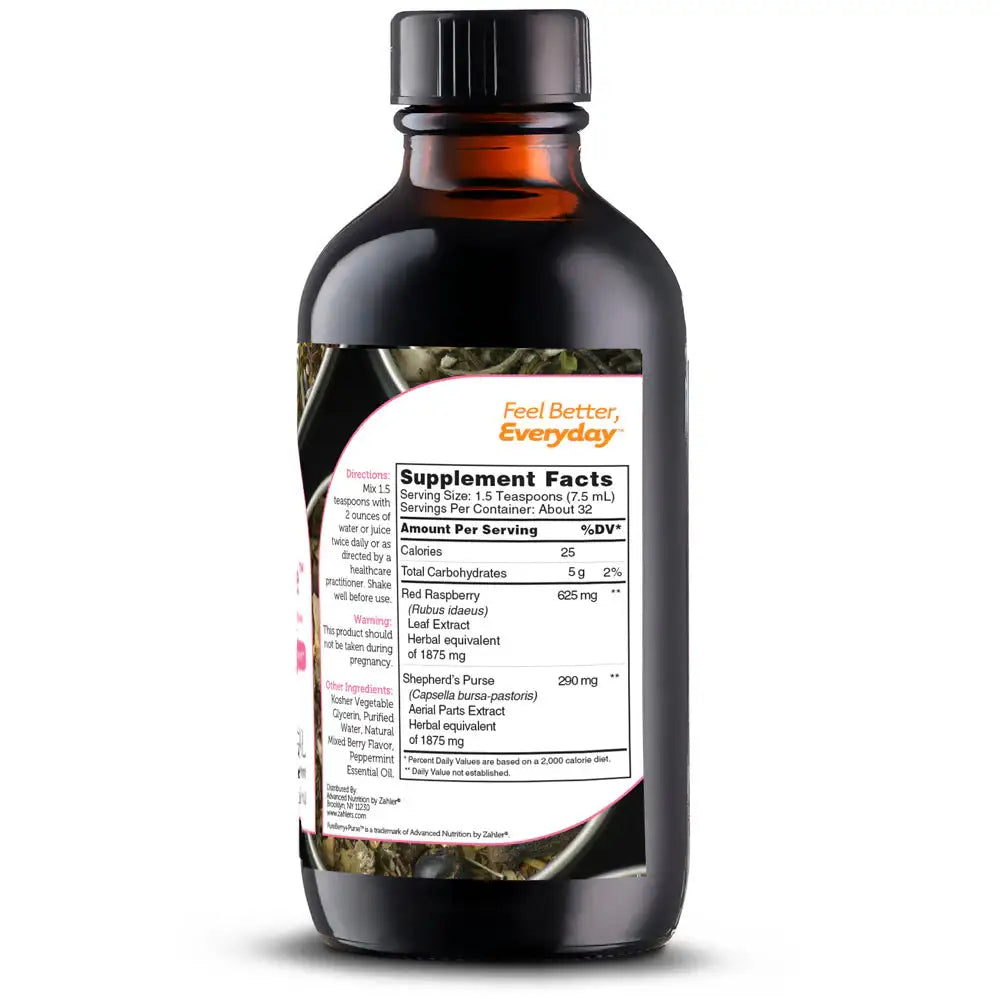 Zahler PureBerry+Purse - Red Raspberry Leaf & Shepherd’s Purse Liquid - Uterine Support - 8 oz - HSA/FSA Eligible
