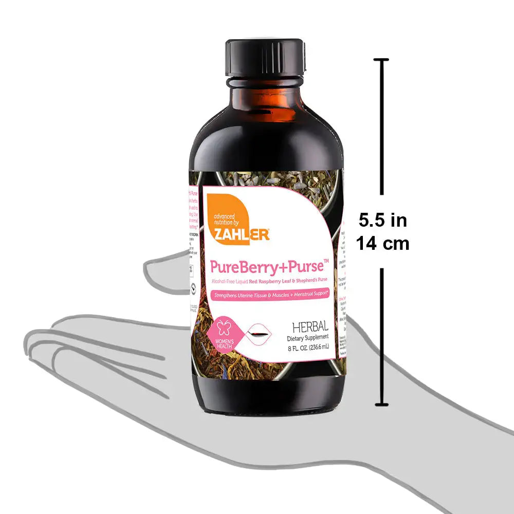 Zahler PureBerry+Purse - Red Raspberry Leaf & Shepherd’s Purse Liquid - Uterine Support - 8 oz - HSA/FSA Eligible