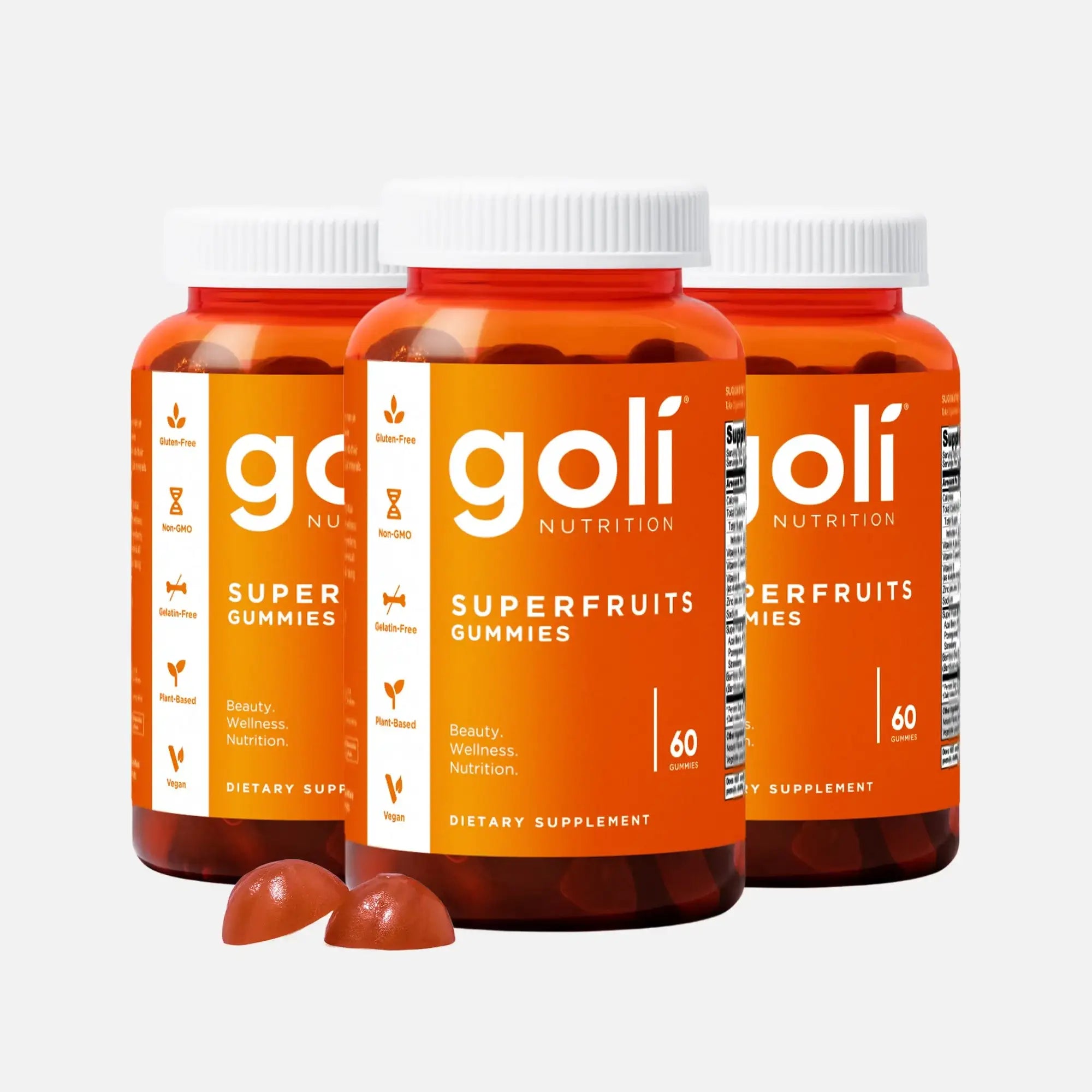 3 Bottles of Goli Nutrition Mixed Fruit Superfruits Gummies, 60 CT