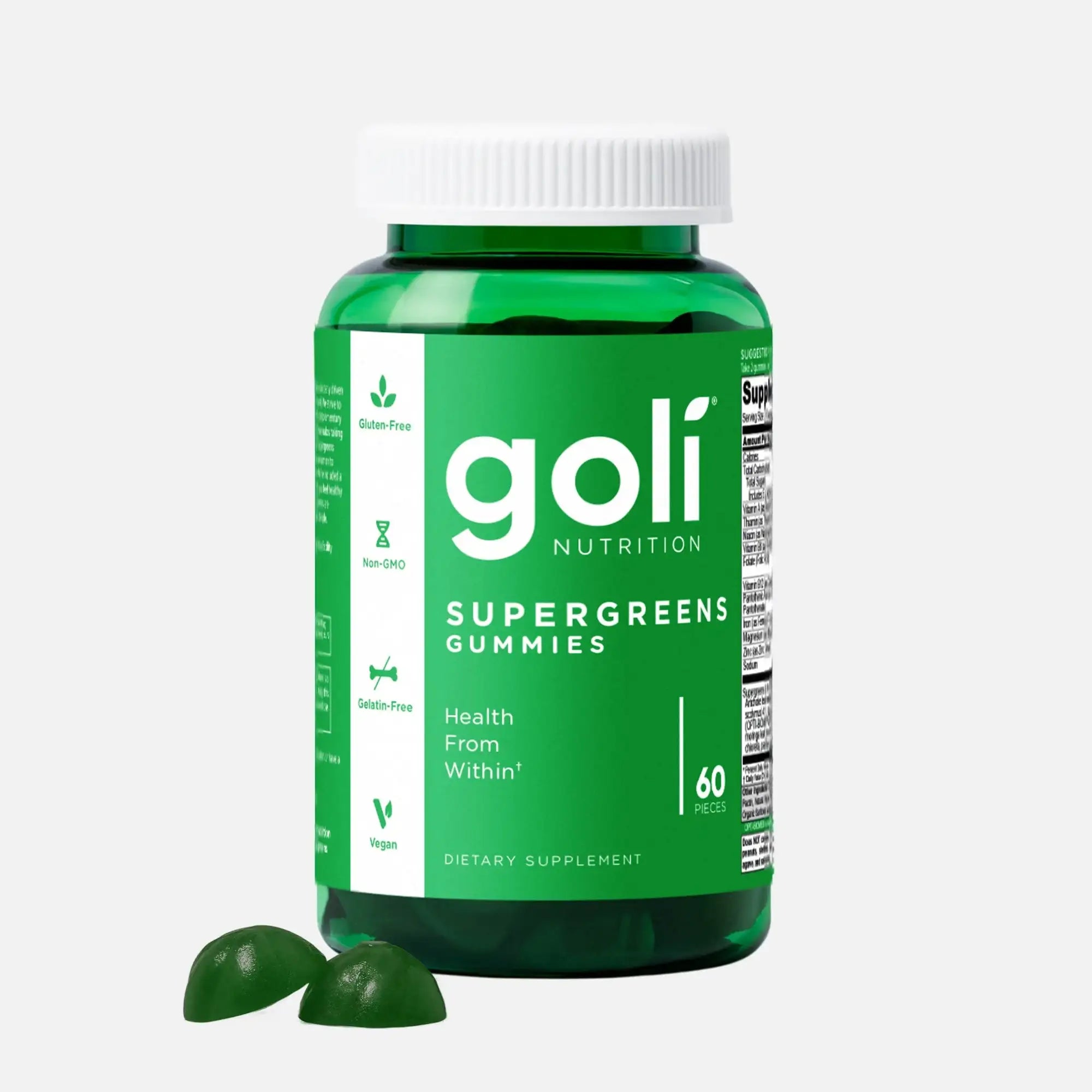 1 Bottle of Goli SuperGreen Vitamin Gummy - 60 Count - Essential Vitamins and Minerals - Plant-Based, Vegan, Gluten-Free & Gelatin Free - Health from Within