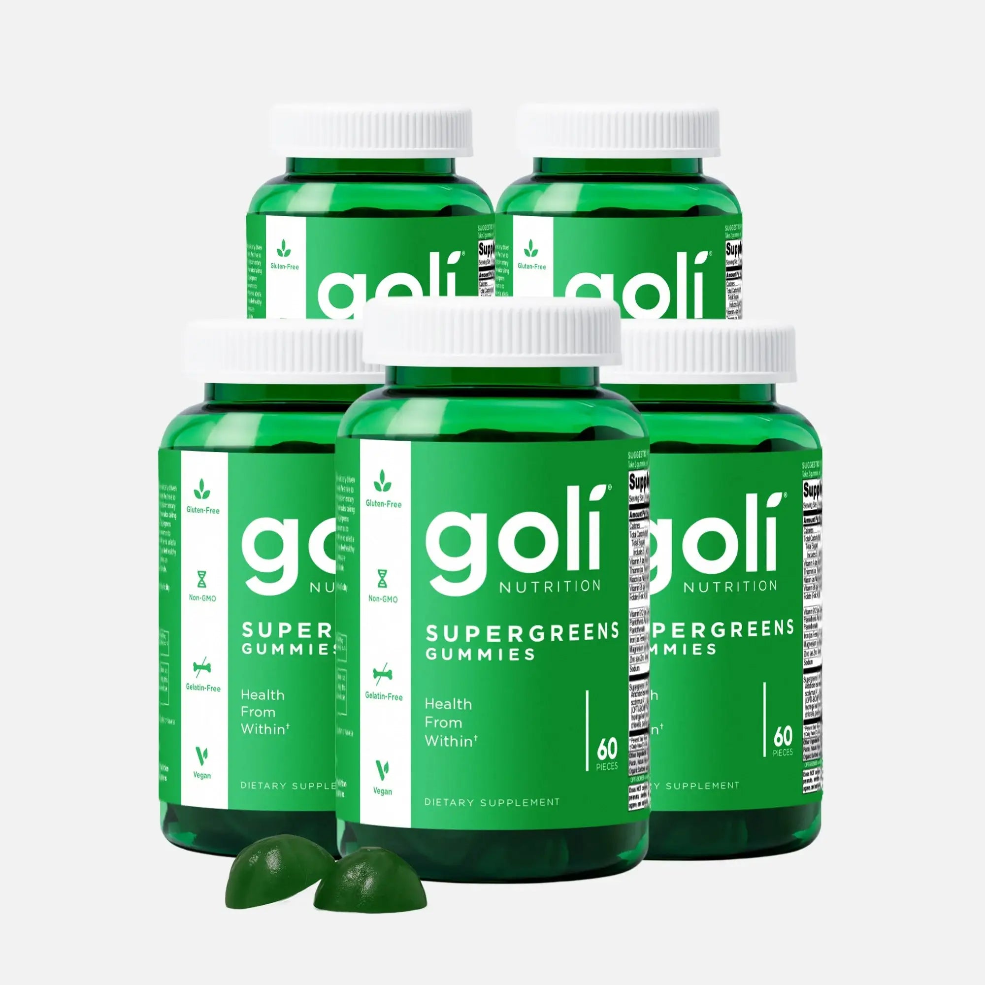 5 Bottles of Goli SuperGreen Vitamin Gummy - 60 Count - Essential Vitamins and Minerals - Plant-Based, Vegan, Gluten-Free & Gelatin Free - Health from Within