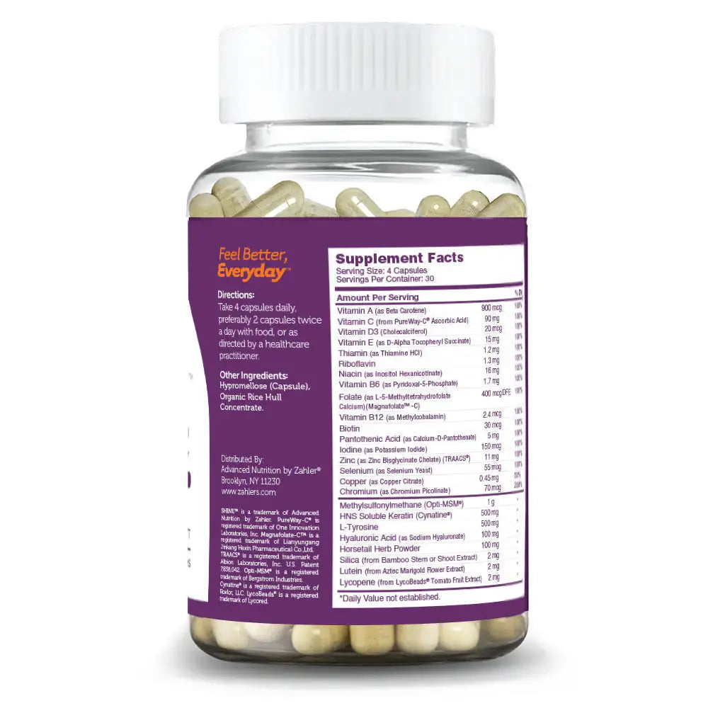 Zahler SHINE Capsules - Biotin, Keratin, Iodine & Zinc for Skin, Hair & Nail Support - Advanced Beauty Formula - 120 Count - HSA/FSA Eligible