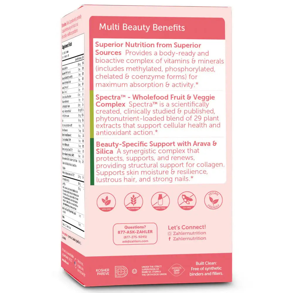 Zahler Multivitamin Beauty with Arava, Silica & Bamboo - Hair Skin & Nail Support - Whole Food Vegan Formula - 60 Capsules - HSA/FSA Eligible