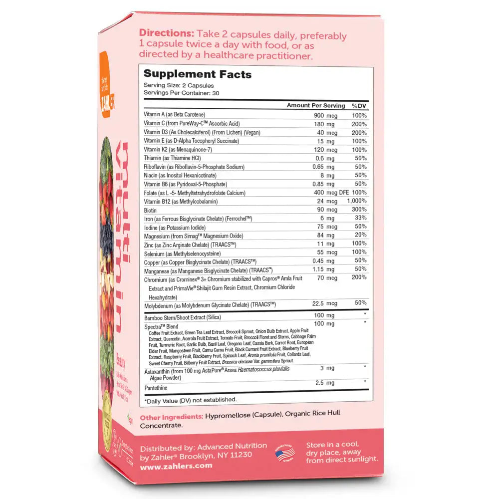 Zahler Multivitamin Beauty with Arava, Silica & Bamboo - Hair Skin & Nail Support - Whole Food Vegan Formula - 60 Capsules - HSA/FSA Eligible