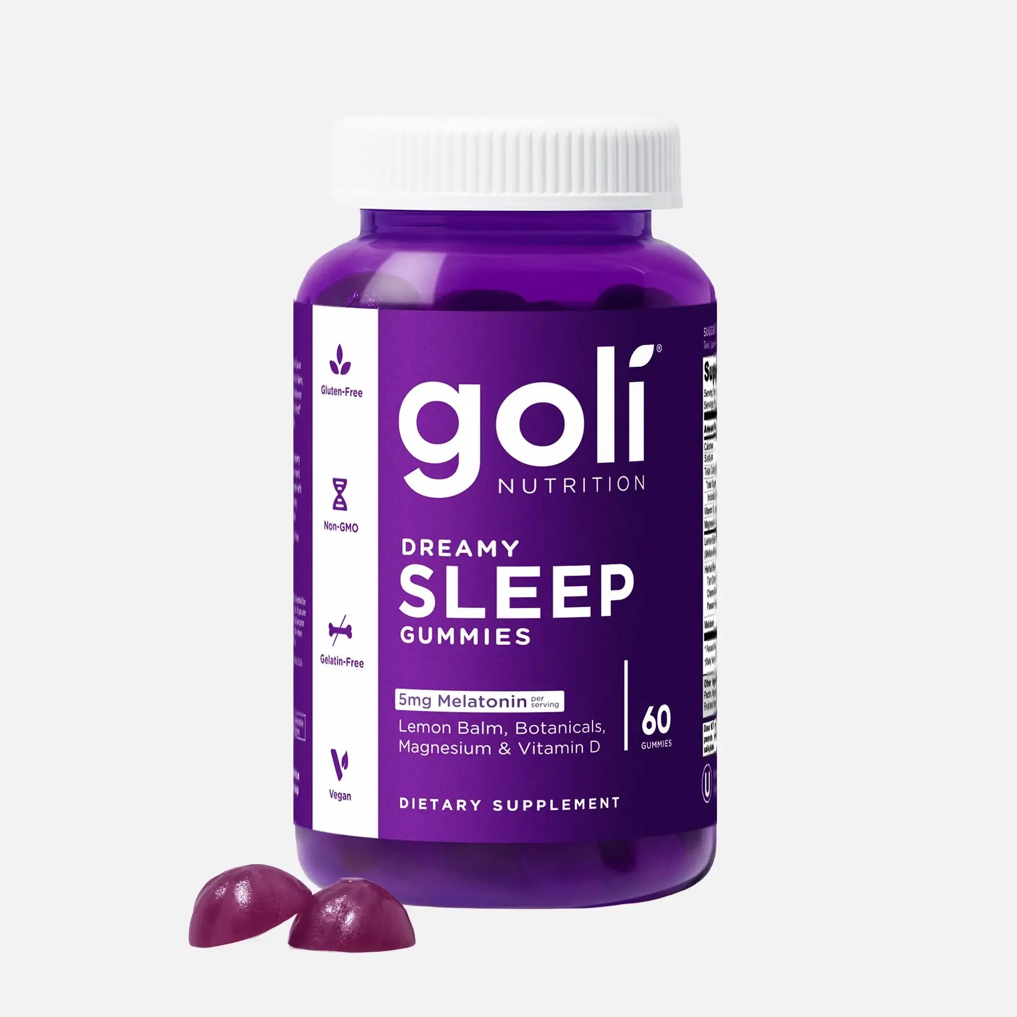 1 Bottle of Goli Dreamy Sleep Gummy - 60 Count - Melatonin, Vitamin D, Magnesium, and Lemon Balm Extract - Gelatin-Free, Gluten-Free, Vegan & Non-GMO