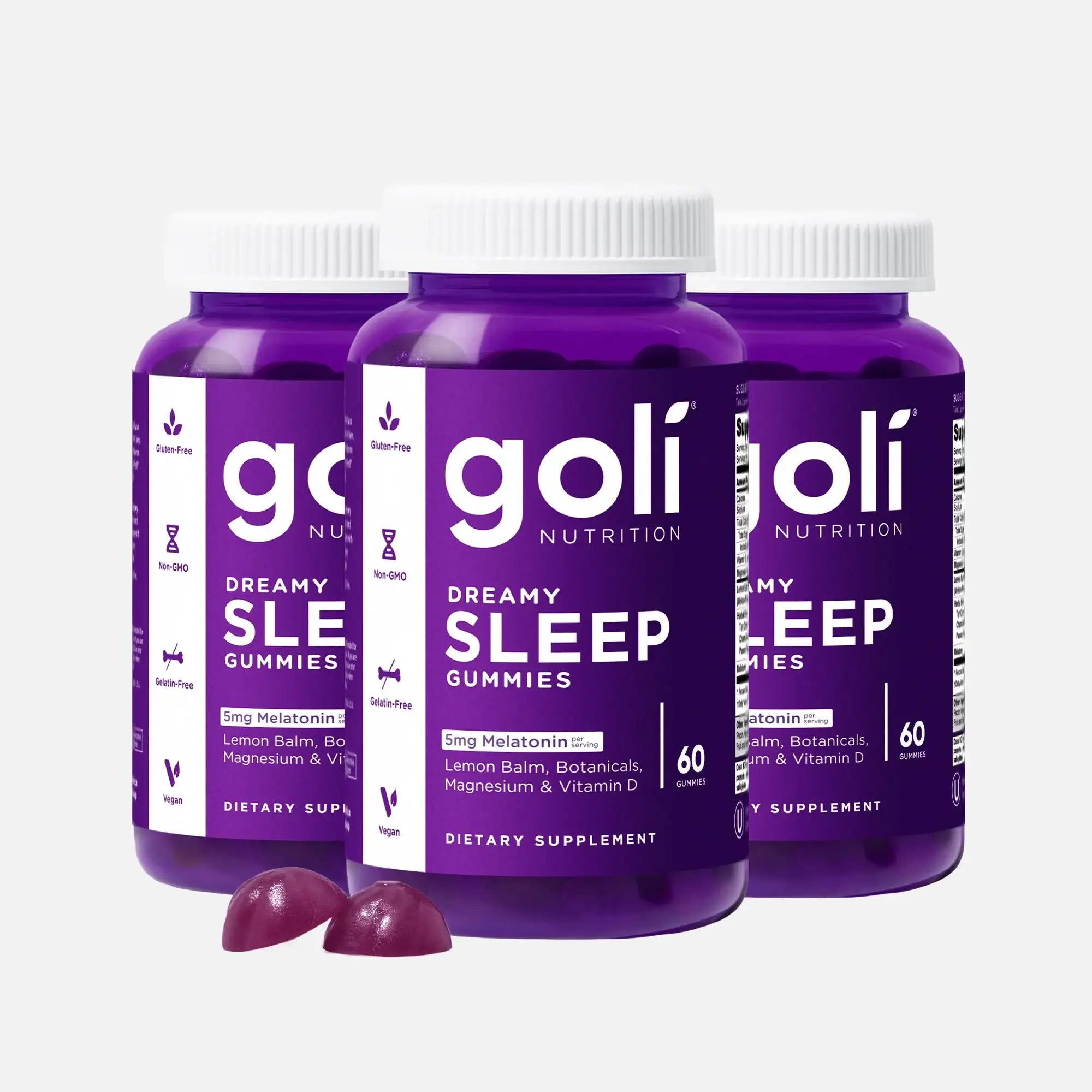3 Bottles of Goli Dreamy Sleep Gummy - 60 Count - Melatonin, Vitamin D, Magnesium, and Lemon Balm Extract - Gelatin-Free, Gluten-Free, Vegan & Non-GMO
