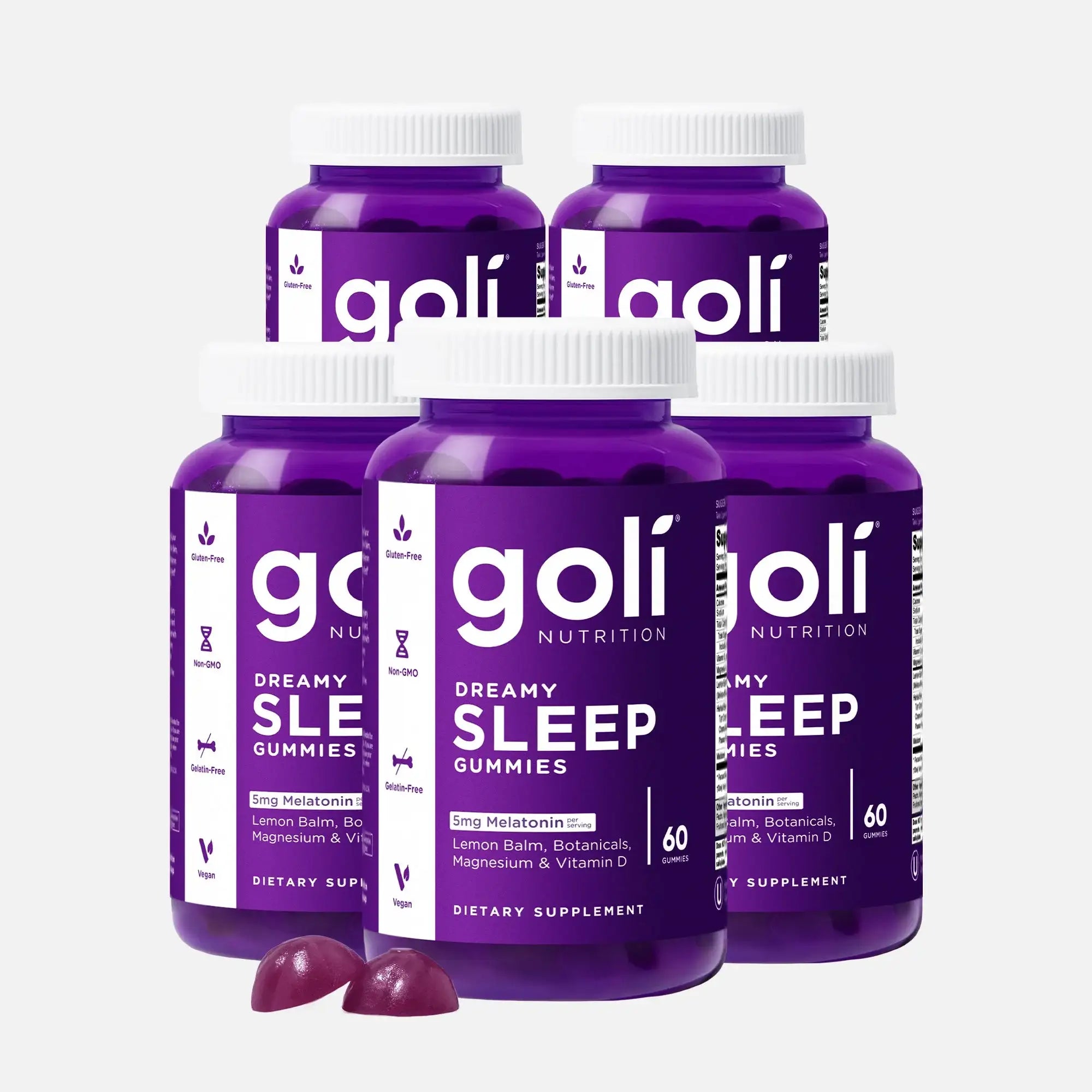 5 Bottles of Goli Dreamy Sleep Gummy - 60 Count - Melatonin, Vitamin D, Magnesium, and Lemon Balm Extract - Gelatin-Free, Gluten-Free, Vegan & Non-GMO