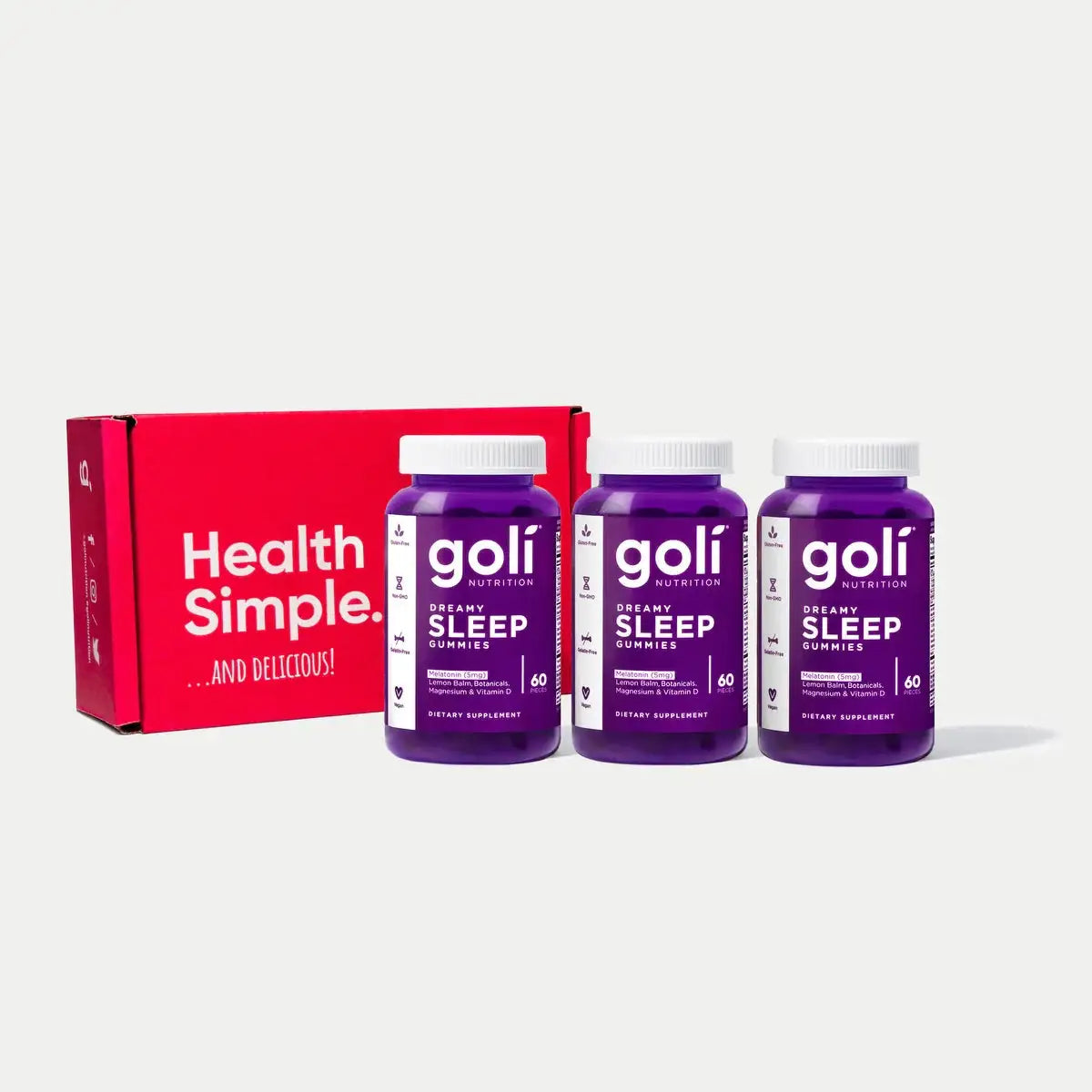 3 Bottles of Goli Dreamy Sleep Gummy - 60 Count - Melatonin, Vitamin D, Magnesium, and Lemon Balm Extract - Gelatin-Free, Gluten-Free, Vegan & Non-GMO