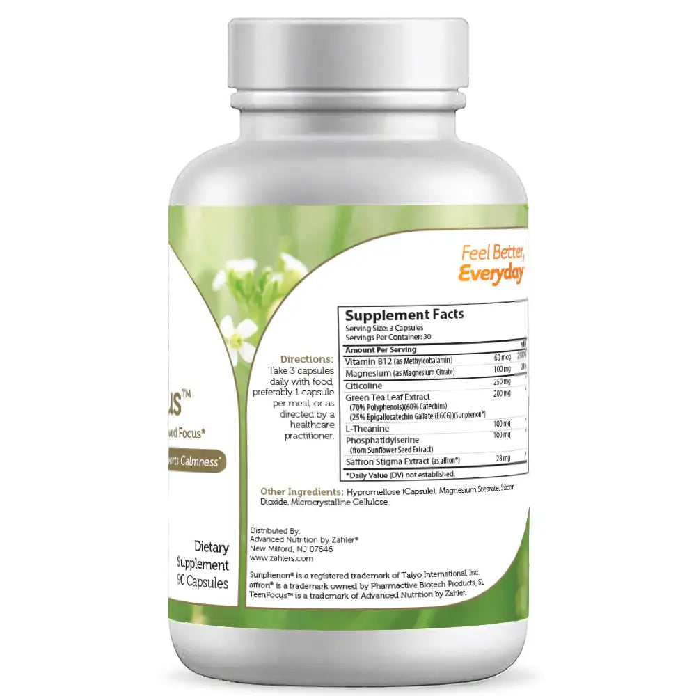 Zahler TeenFocus - Brain Support for Focus & Calm with Lemon Balm, Green Tea & L-Theanine - 90 Capsules HSA/FSA Eligible