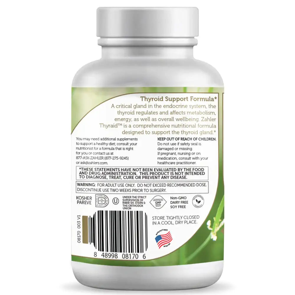 Zahler Thyraid - Thyroid Support with Ashwagandha, Guggul & Forskohlii - Metabolism & Hormone Balance Supplement 60 Ct HSA/FSA Eligible