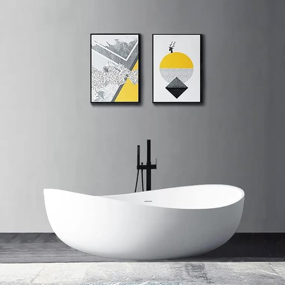 WBT Premium Freestanding Extra Large Oval Stone Besin Soaking Bathtub, 71" (SAK80751)