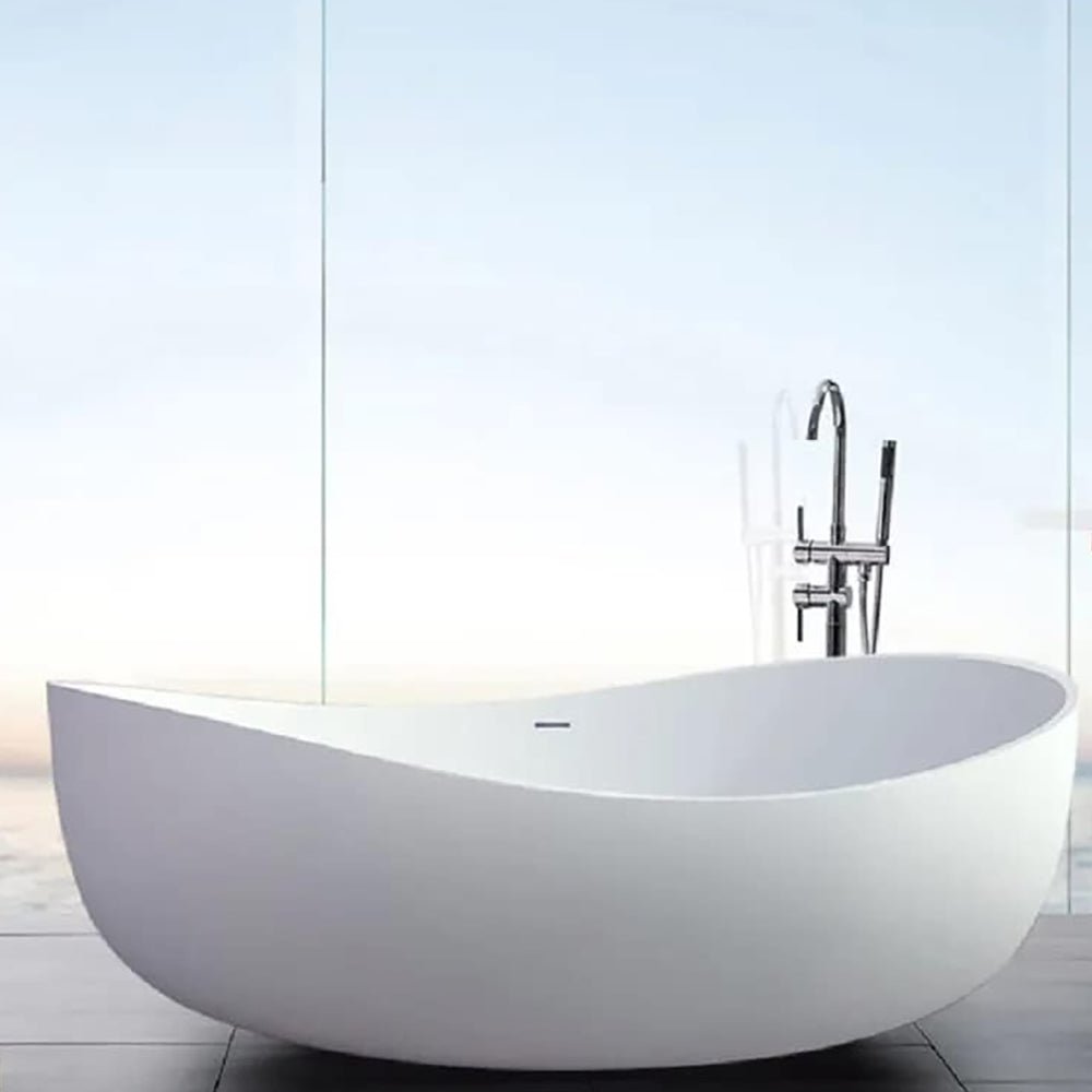WBT Premium Freestanding Extra Large Oval Stone Besin Soaking Bathtub, 71" (SAK80751)