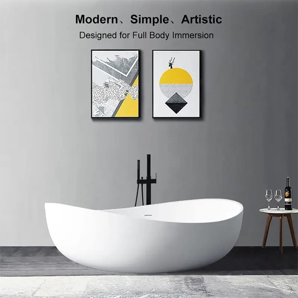 WBT Premium Freestanding Extra Large Oval Stone Besin Soaking Bathtub, 71" (SAK80751)