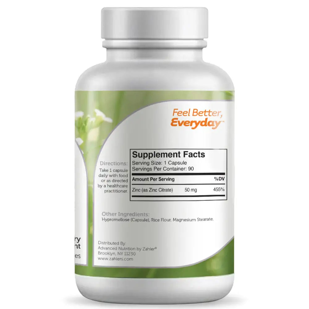 Zahler Zinc Capsules - 50 mg Bioactive Zinc Citrate per Capsule for Immune & Antioxidant Support - 90 Count - HSA/FSA Eligible