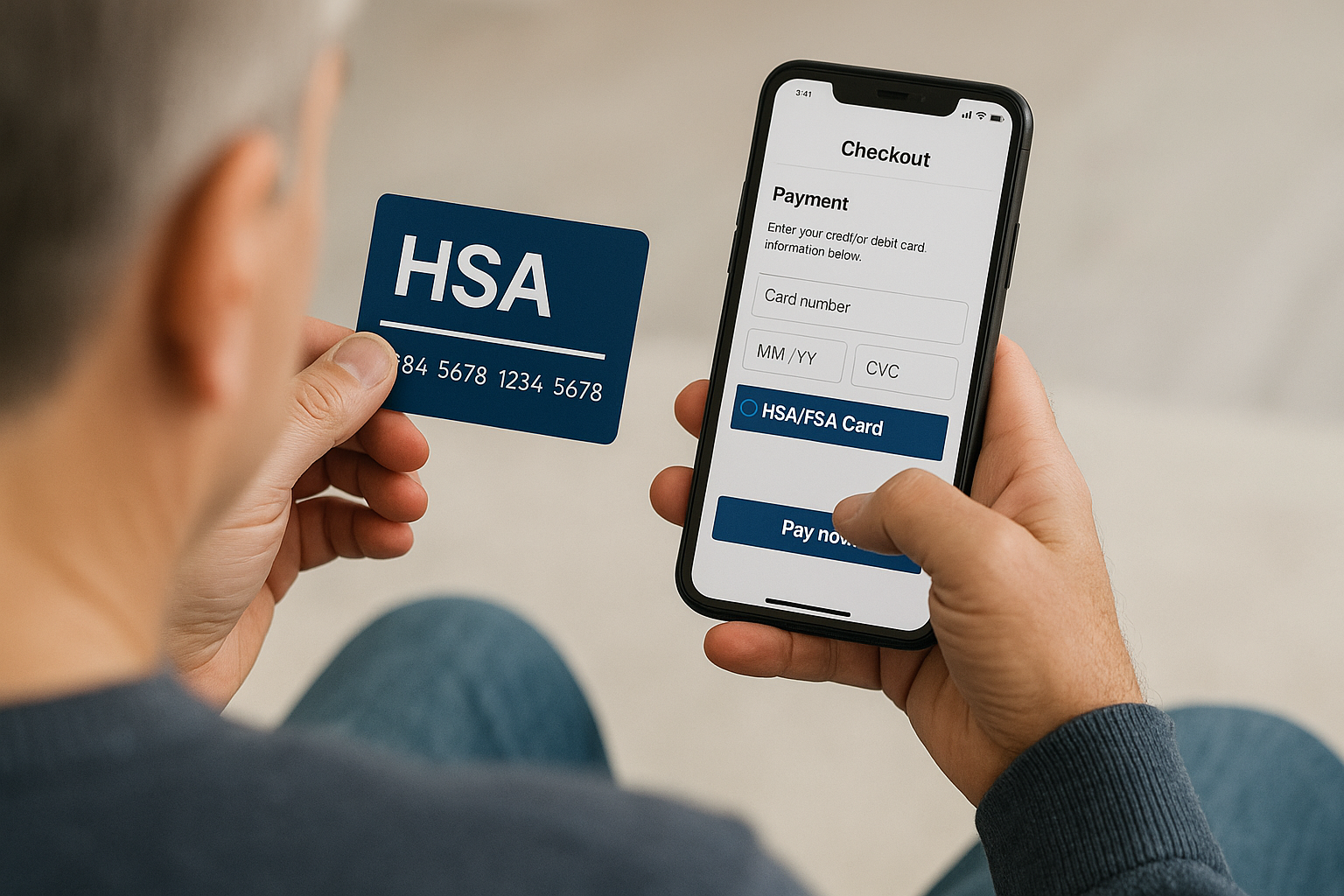 Shopper selecting HSA/FSA card at checkout on mobile